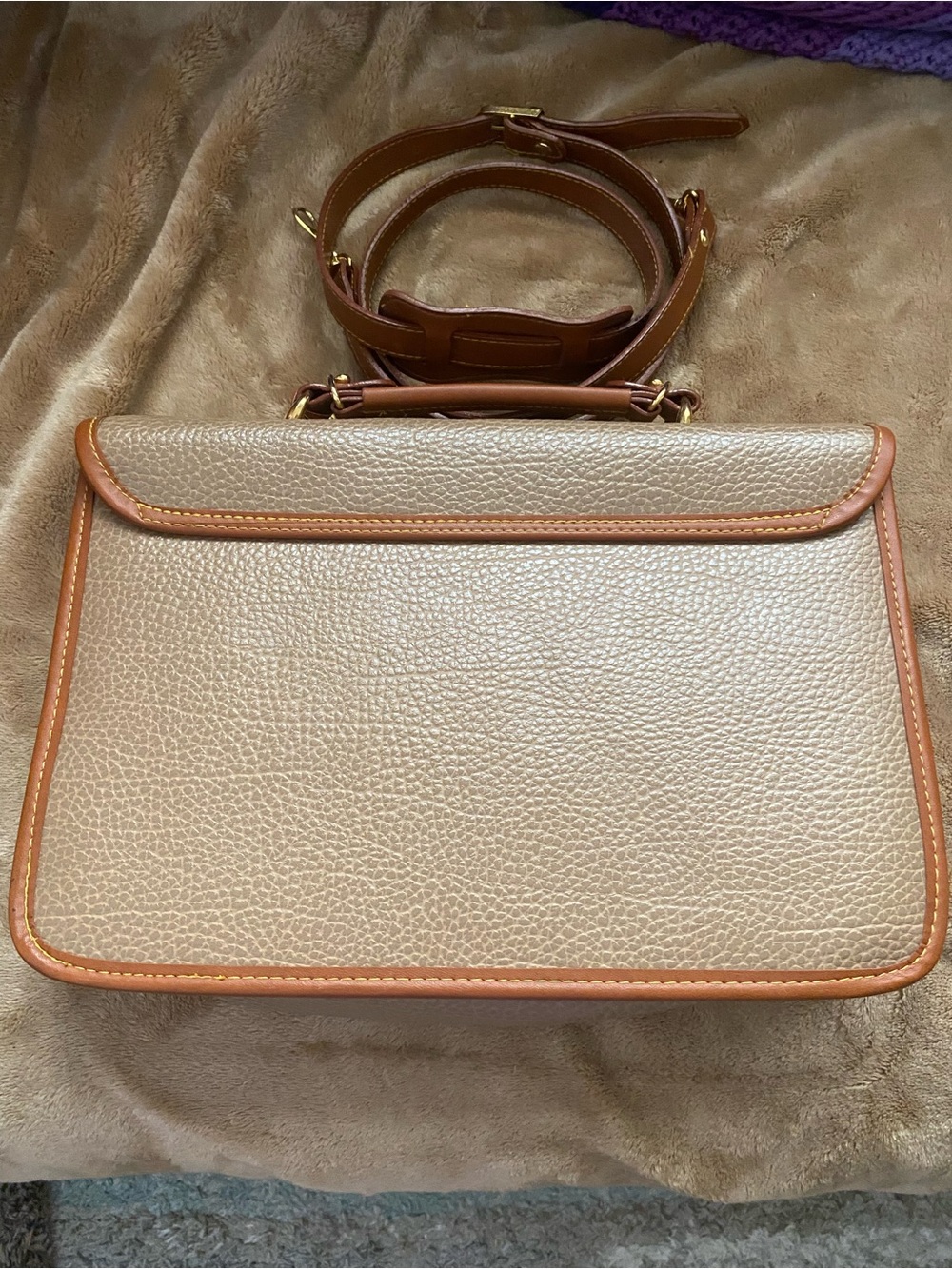Dooney & Burke Pebbled Taupe Satchel Turn Lock with Tan Trim and Gold Hardware - Picture 9 of 16